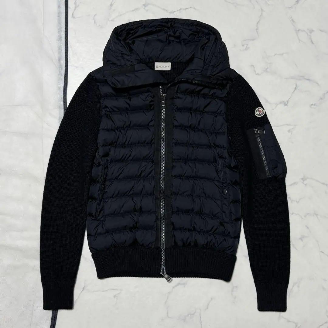 MONCLER ハイブリッドカーディガン ブラック S ニット ダウン 美品