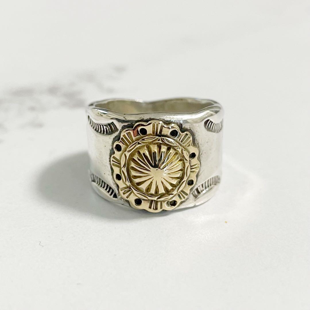 アリゾナフリーダム　フラワーコンチョリング　K18　シルバー　コンビ　平打ち