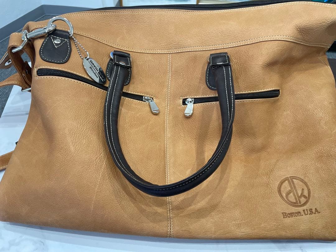 David King Bostonベージュレザーボストンバッグ