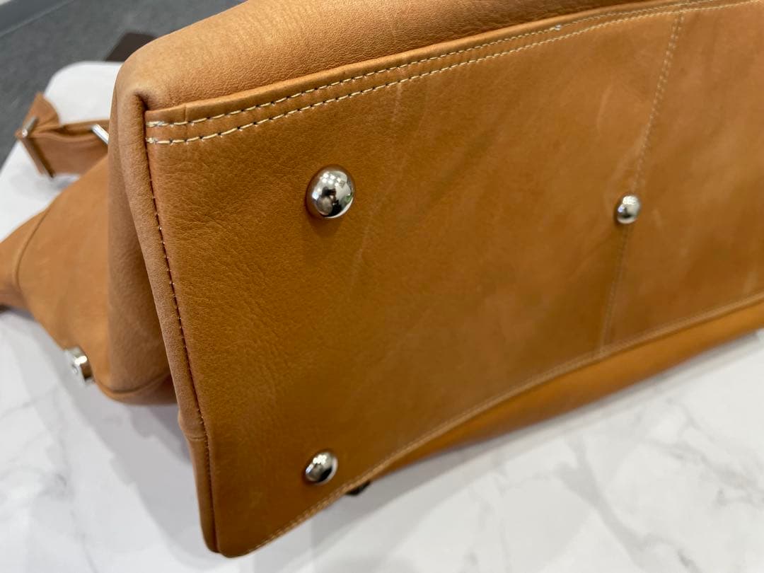 David King Bostonベージュレザーボストンバッグ