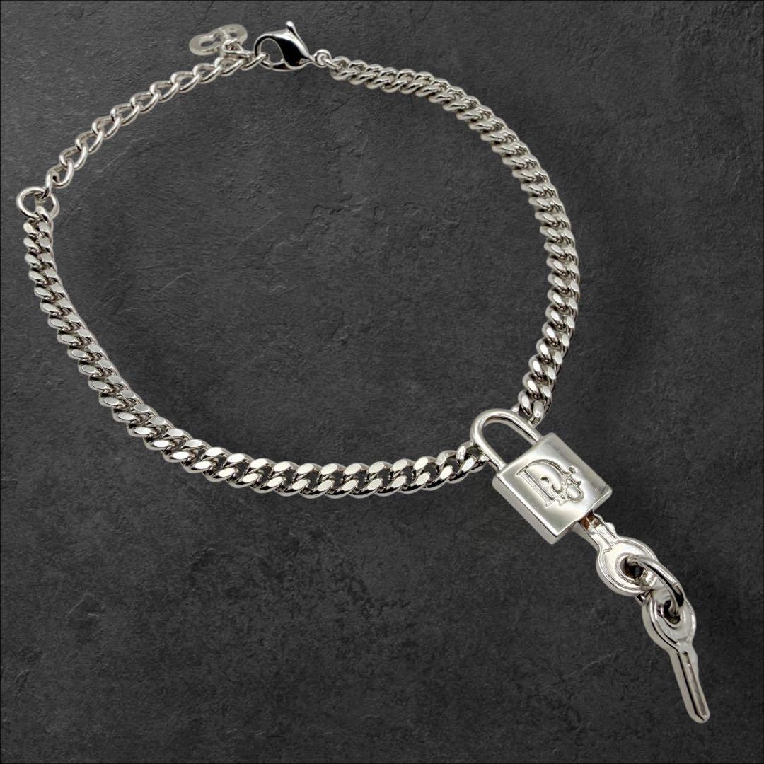 美品 ディオール Dior 南京錠 CDロゴ チェーン ブレスレット シルバー