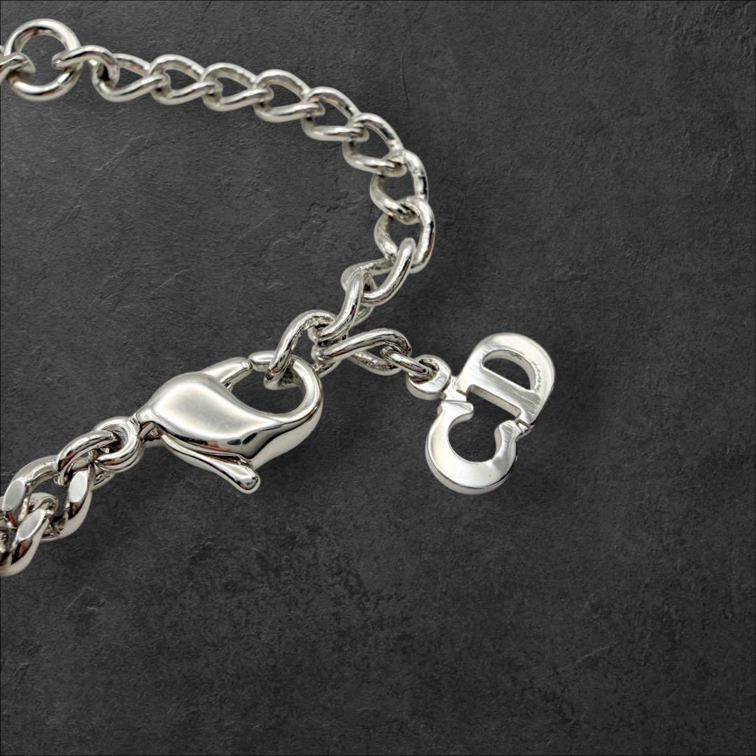 美品 ディオール Dior 南京錠 CDロゴ チェーン ブレスレット シルバー