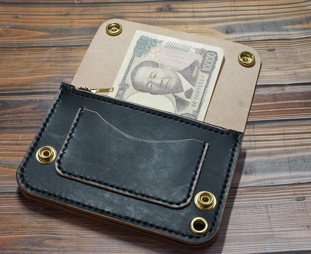 三層　ミドル トラッカーウォレット　茶芯 ブラック 真鍮 トラッカーウォレット