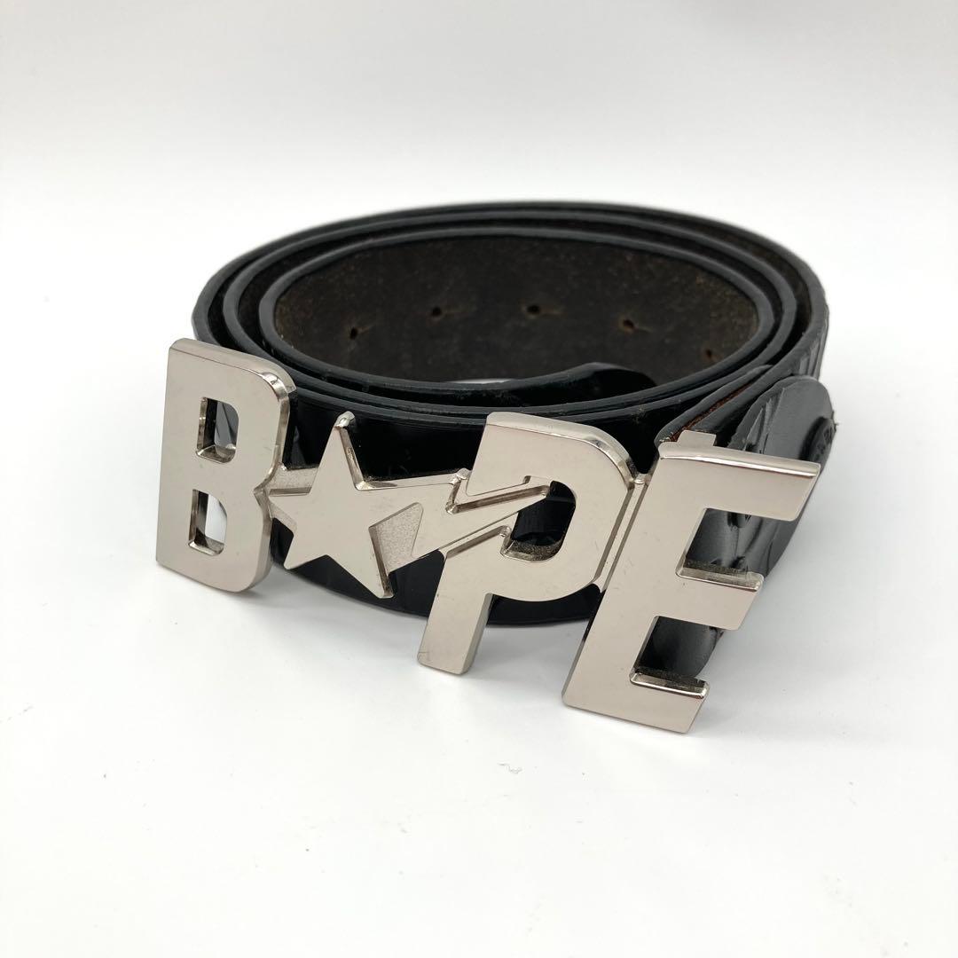 美品 BAPE ベルト 型押し STAカモフラ デカロゴ サル 猿 NIGO