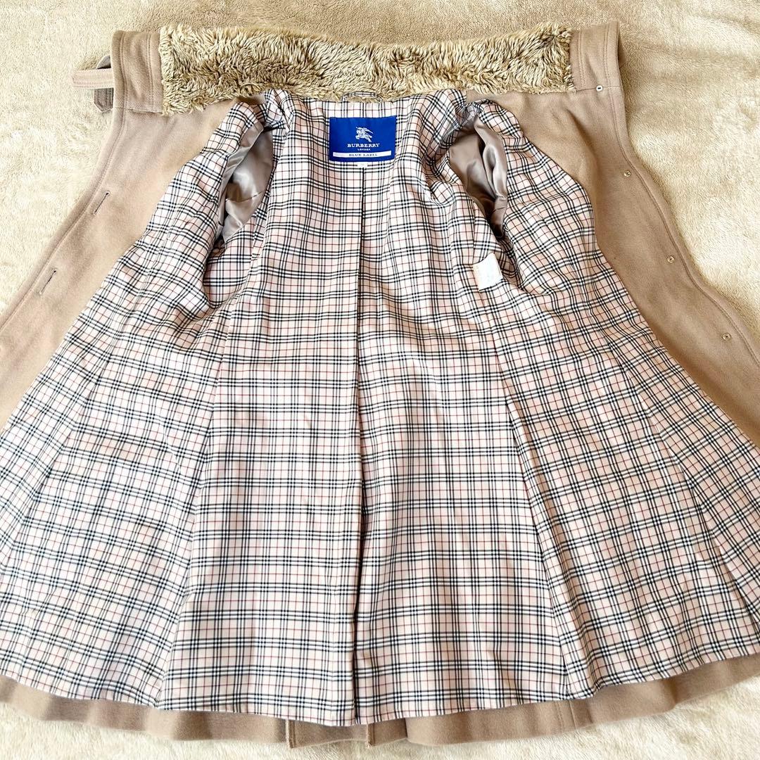 【極美品】バーバリーブルーレーベル ノバチェック ファーコート 38 ベージュ