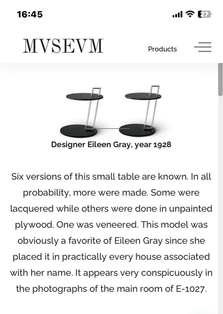 コーヒーテーブル　アイリーン・グレイ