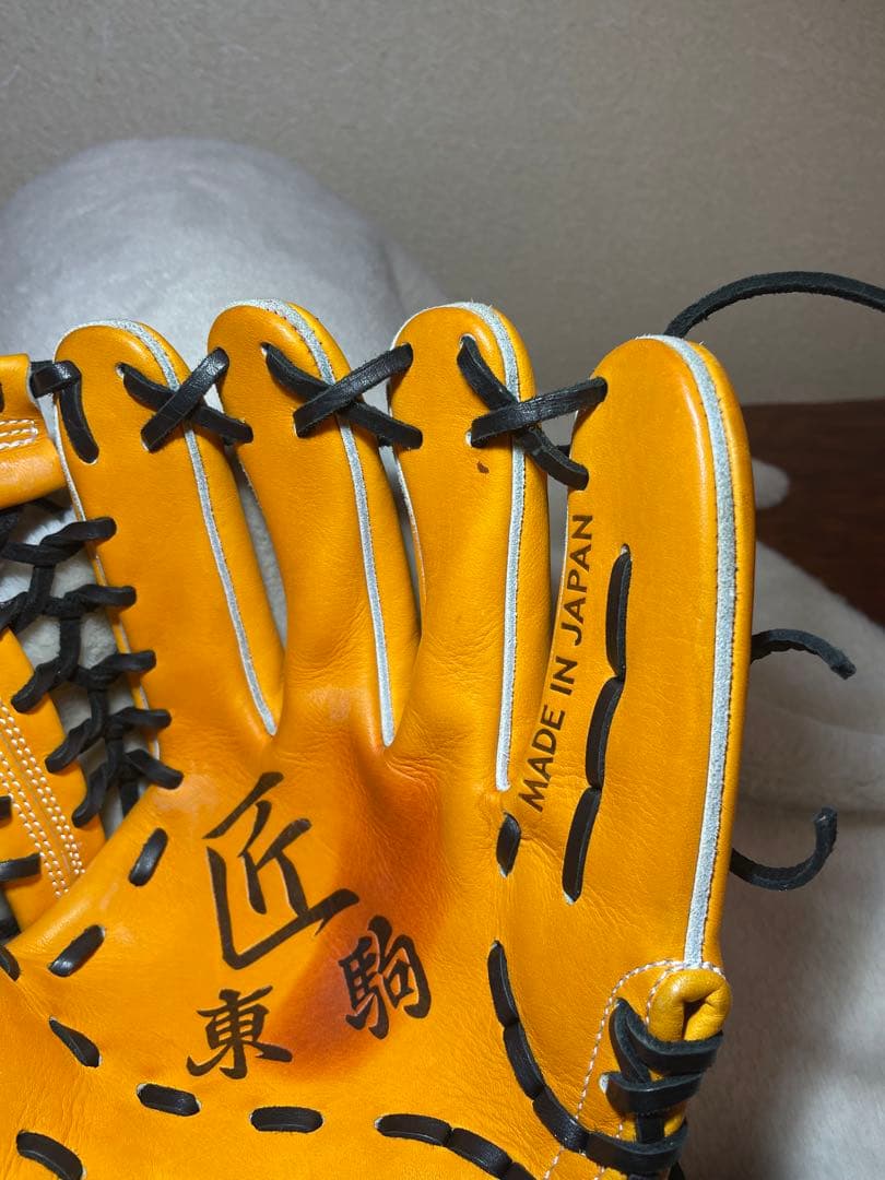 野球　オレンジ レザー 硬式グローブ　東駒