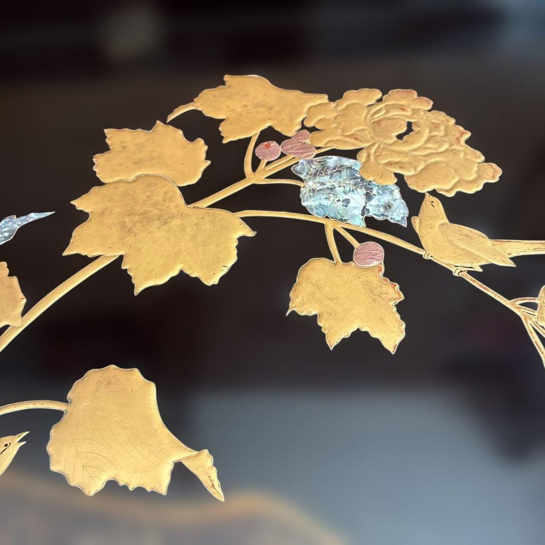 52×34×5 四角お盆アンティーク　螺鈿、金細工等