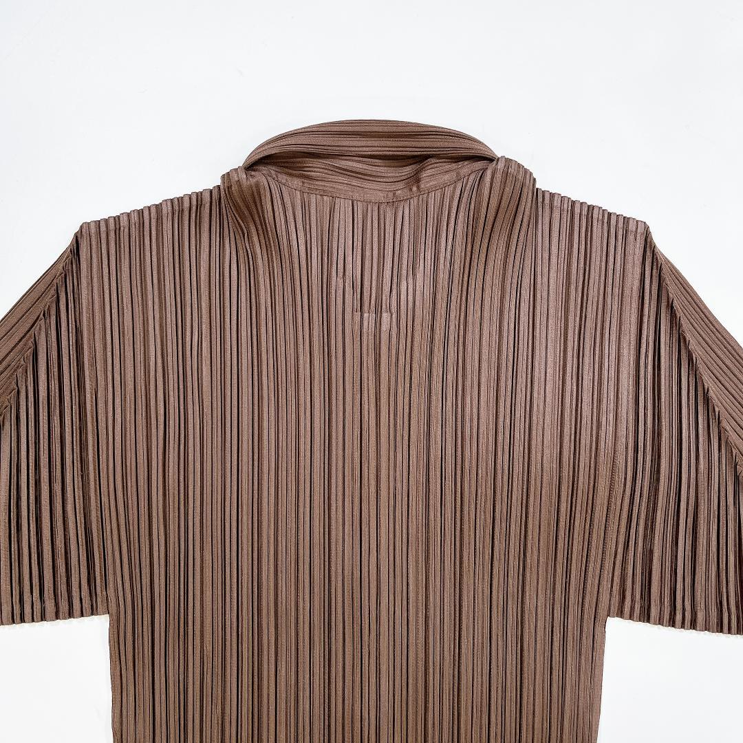 極美品 イッセイミヤケ プリーツプリーズ 半袖 ブラウス シャツ 3 L 茶