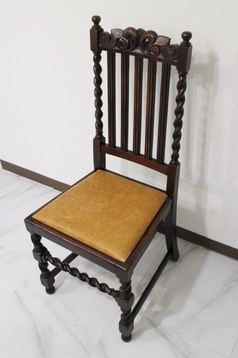 美品 英国 イギリス アンティーク ツイストレッグ オーク材 本革 チェア