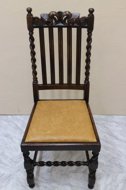 美品 英国 イギリス アンティーク ツイストレッグ オーク材 本革 チェア