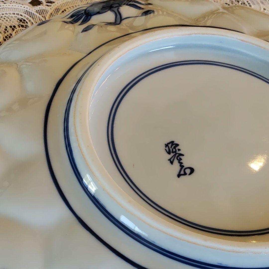 未使用保管品　源右衛門 　館林源右衛門 作　染付 輪花　十寸　30cm　供桐箱