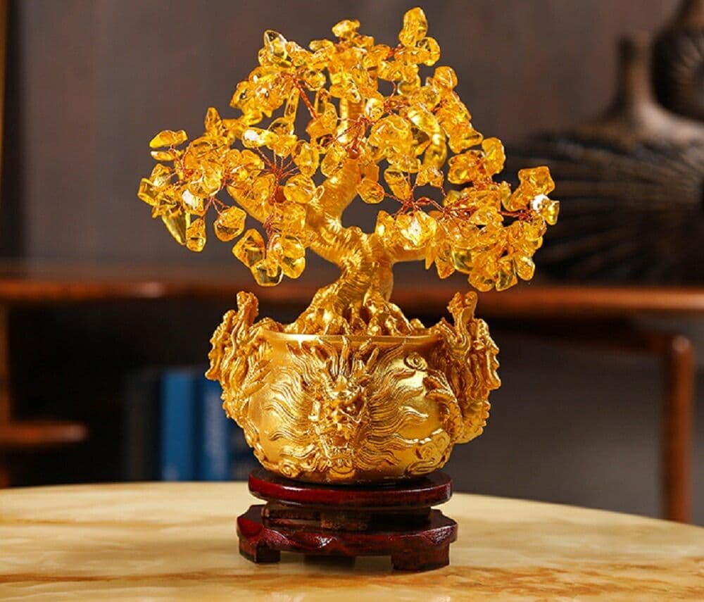 龍の黄金木招財樹　金のなる木　黄水晶　風水アイ