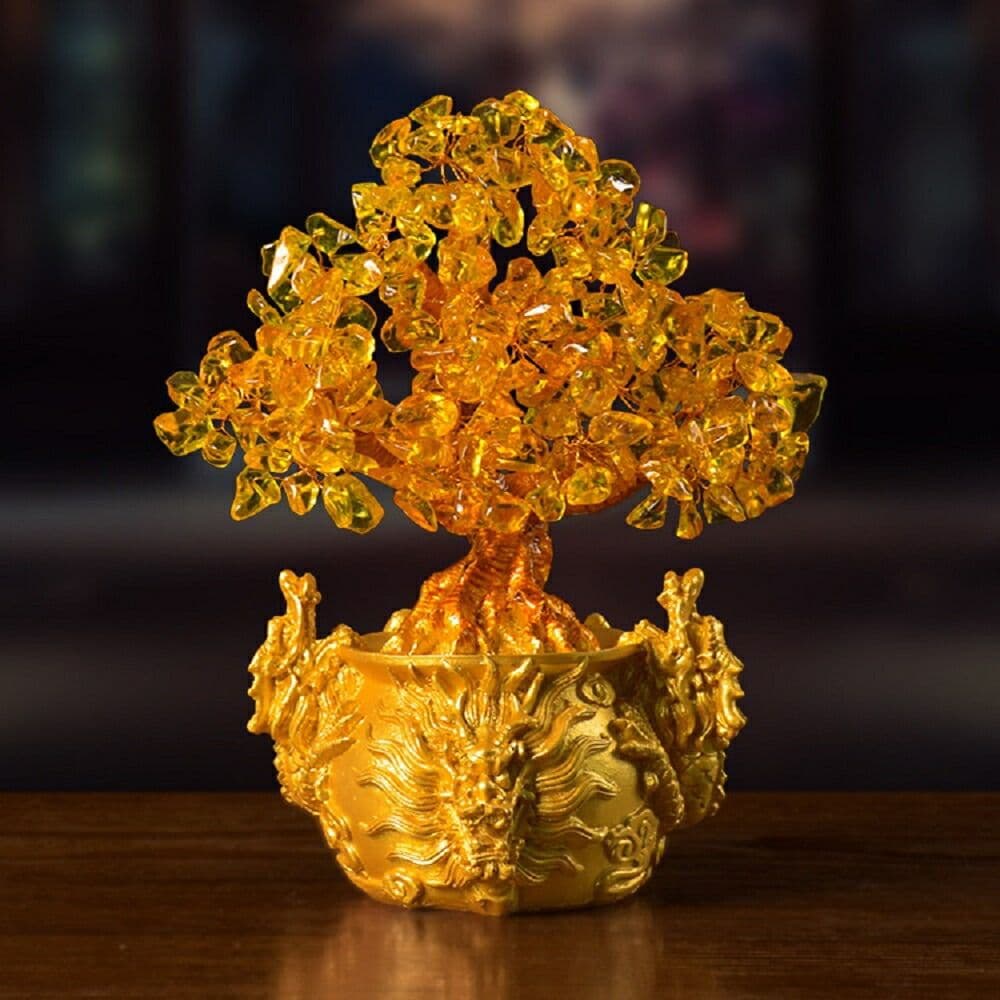 龍の黄金木招財樹　金のなる木　黄水晶　風水アイ