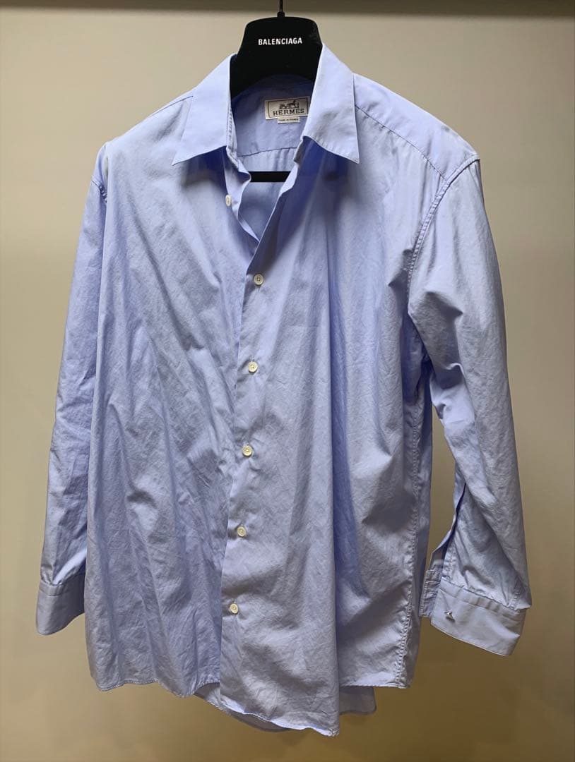 HERMES ブルー セリエボタン 長袖シャツ