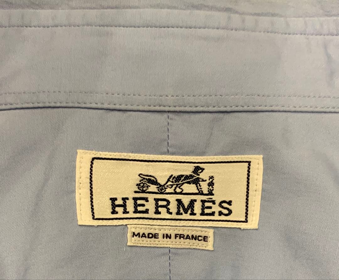 HERMES ブルー セリエボタン 長袖シャツ
