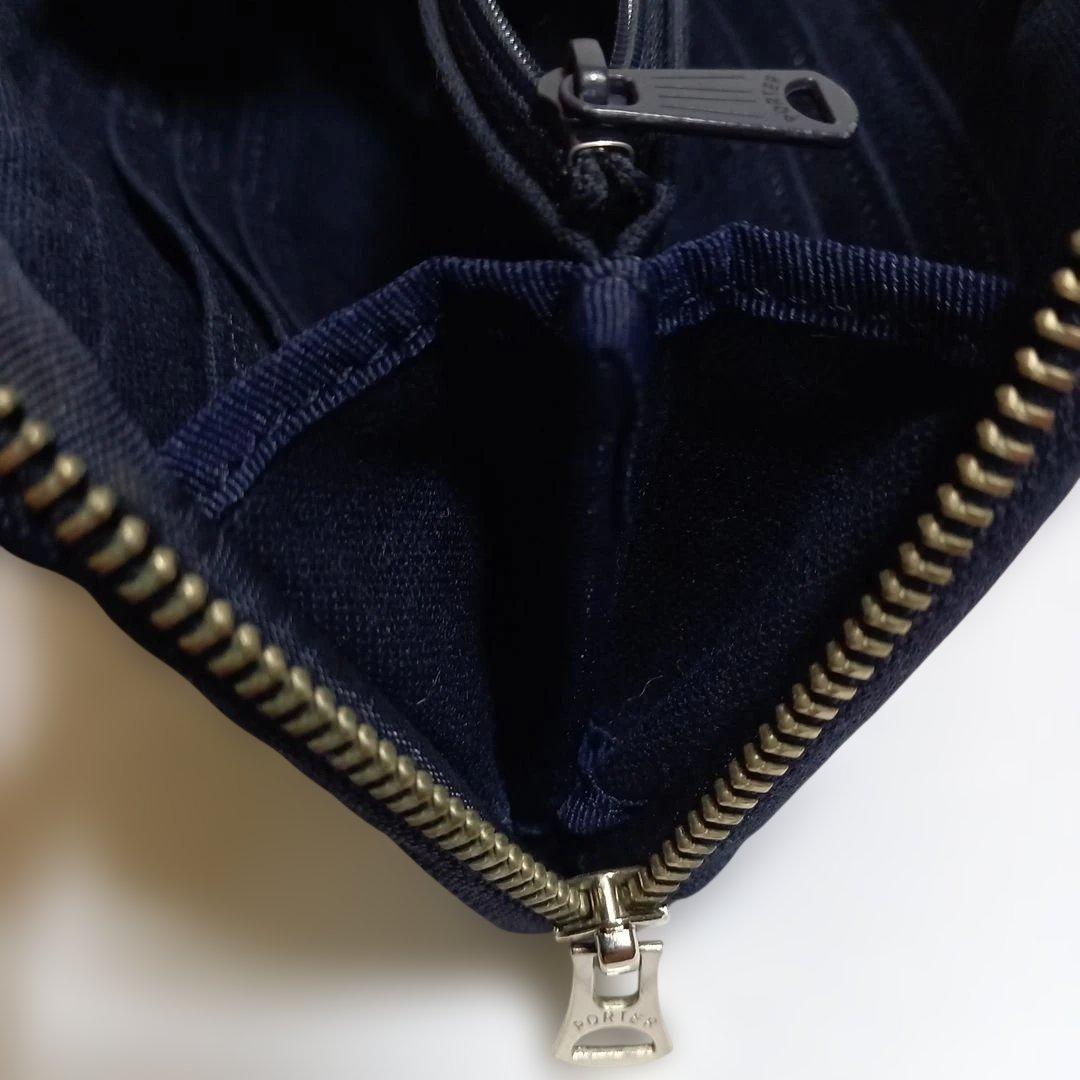 (美品) ポーター スモーキーシリーズ ロングウォレット ネイビー
