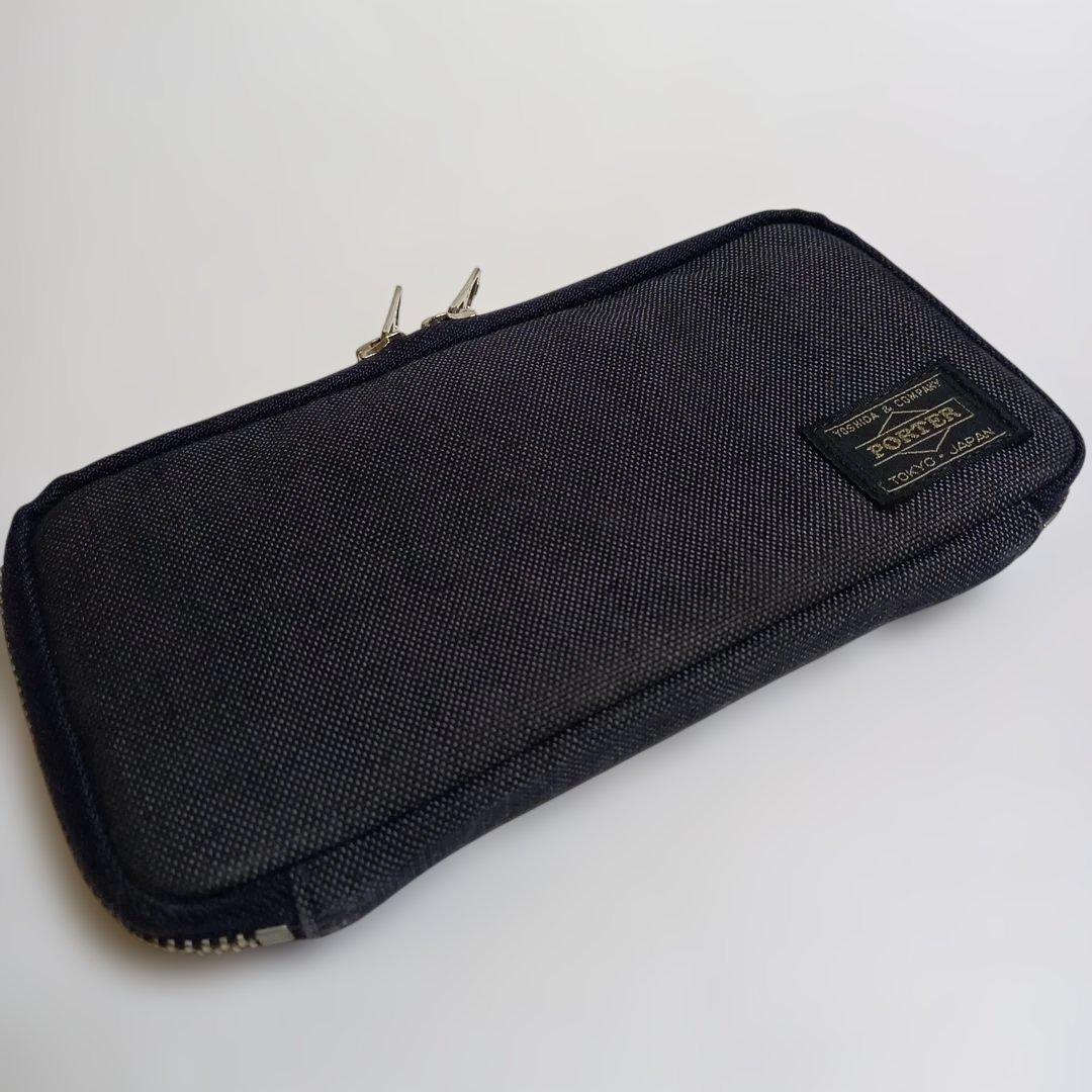 (美品) ポーター スモーキーシリーズ ロングウォレット ネイビー