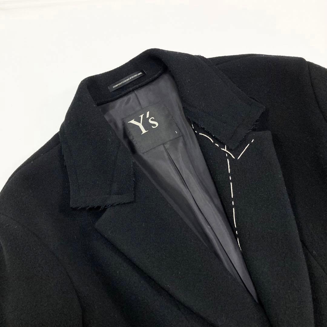 鴨Y's 18AW メルトンウール ステッチ チェスターコート 黒1