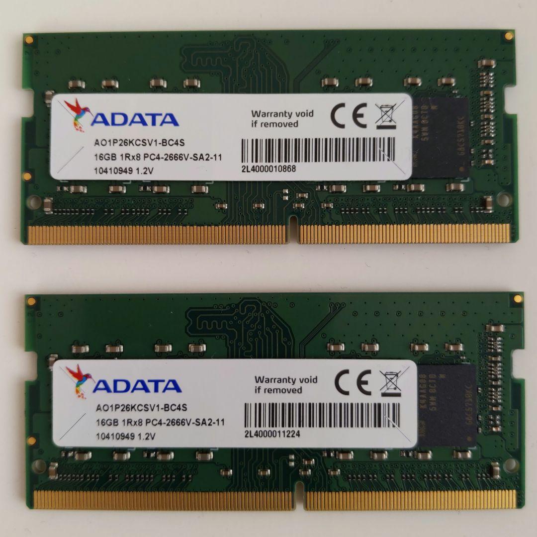 ADATA 16GB DDR4 2666MHz Samsung製チップ 2枚