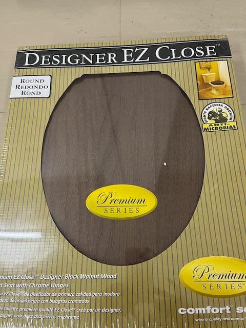 デザイナー EZ クローズ ブラック ウォールナット木製丸型便座