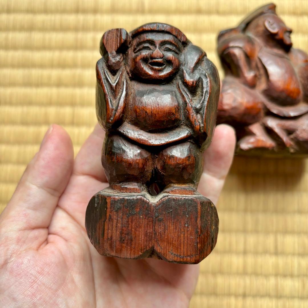恵比寿 大黒　木彫　郷土玩具　時代　骨董　古美術　張子型　江戸　明治　昭和