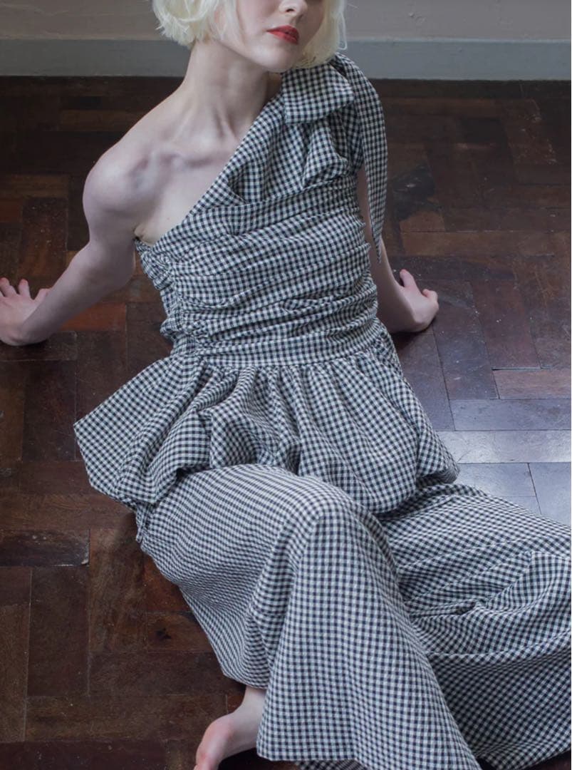 トップス RANCLIC 2way ribbon peplum top GINGHAM