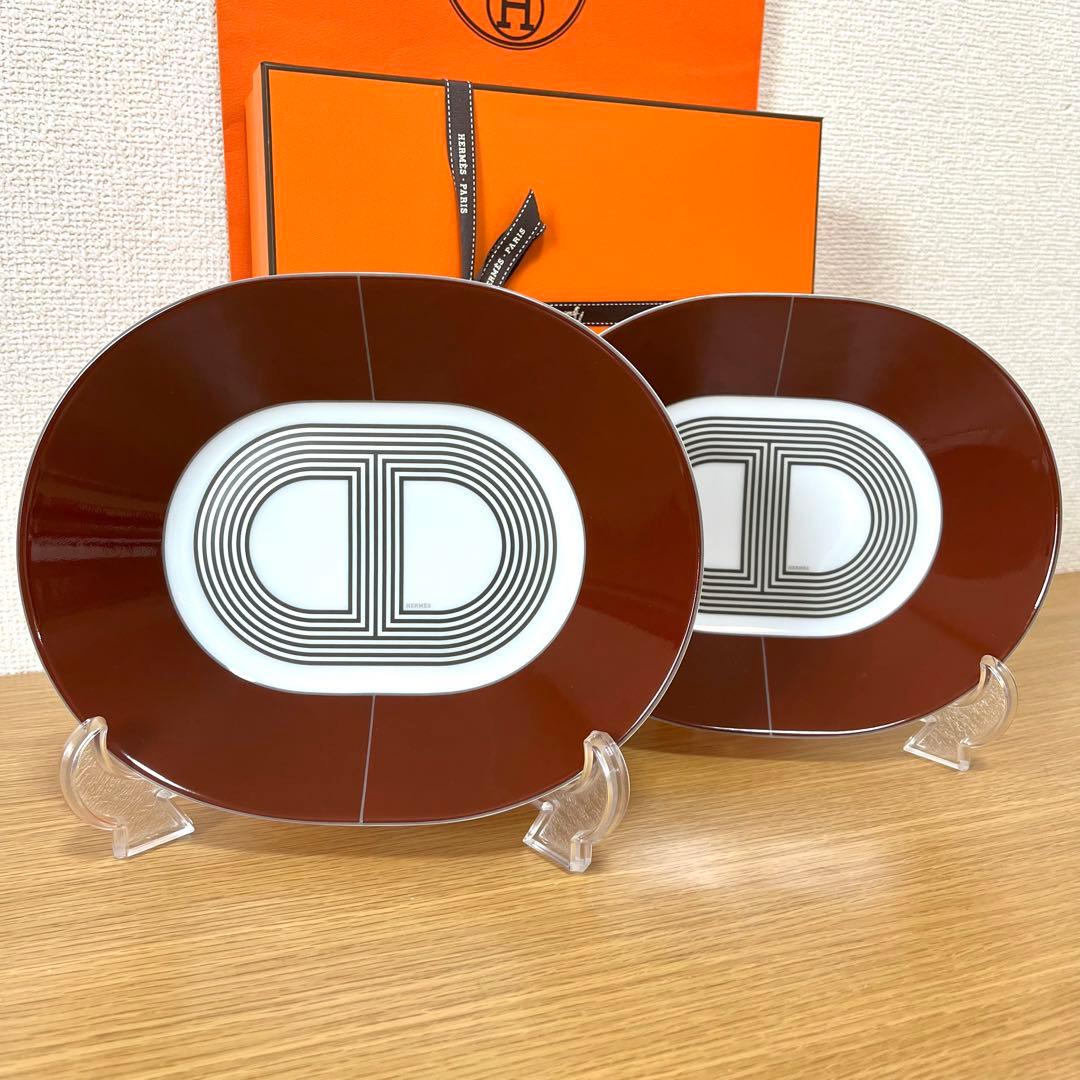 【レッド　2枚】エルメス ラリー 24 オーバルプレート 22cm