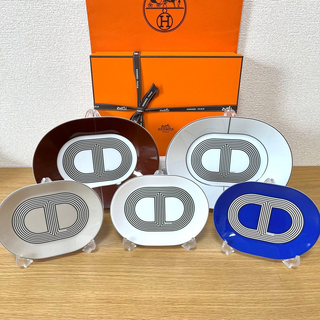 【レッド　2枚】エルメス ラリー 24 オーバルプレート 22cm