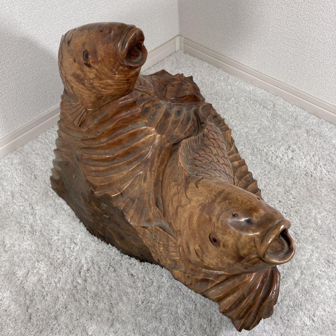 木彫り　鯉　carp fish レトロアンティーク　置物