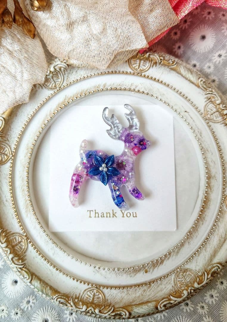 レジン　猫　トナカイ　ヘアゴム　ブローチ　ポニーフック　No.349