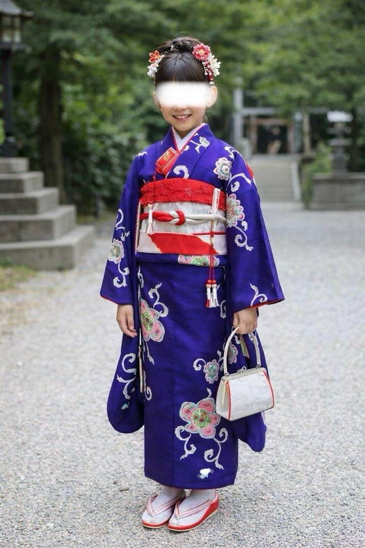 七五三　着物セット　7歳　紫色　アールデコ　モダンスタイル