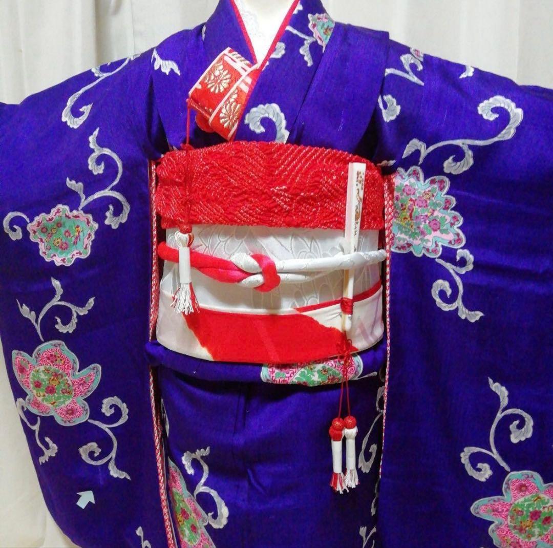 七五三　着物セット　7歳　紫色　アールデコ　モダンスタイル