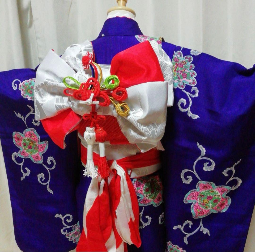 七五三　着物セット　7歳　紫色　アールデコ　モダンスタイル