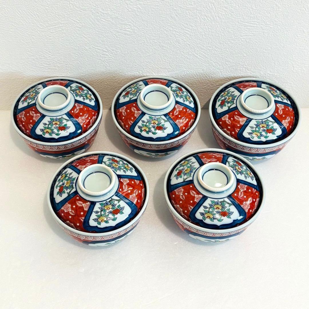 ⭐️ 有田焼 掛ノ谷窯 染付色絵 円菓子碗揃 ５客 美品 ⭐️