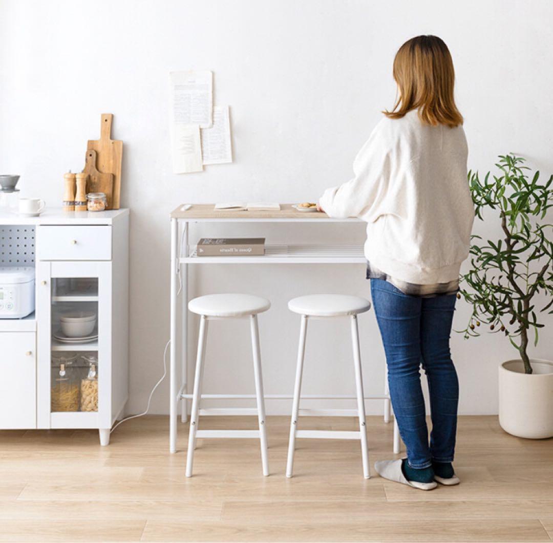 【ブラック❤︎机＋スツール2脚】カウンターテーブル ダイニングテーブル 作業机