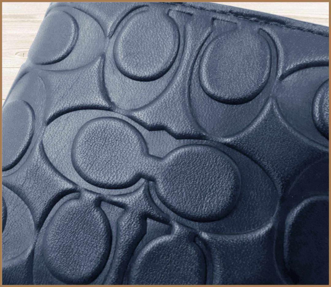 【新品】コーチCOACH二つ折り財布ウォレットシグネチャーレザー紺ネービー