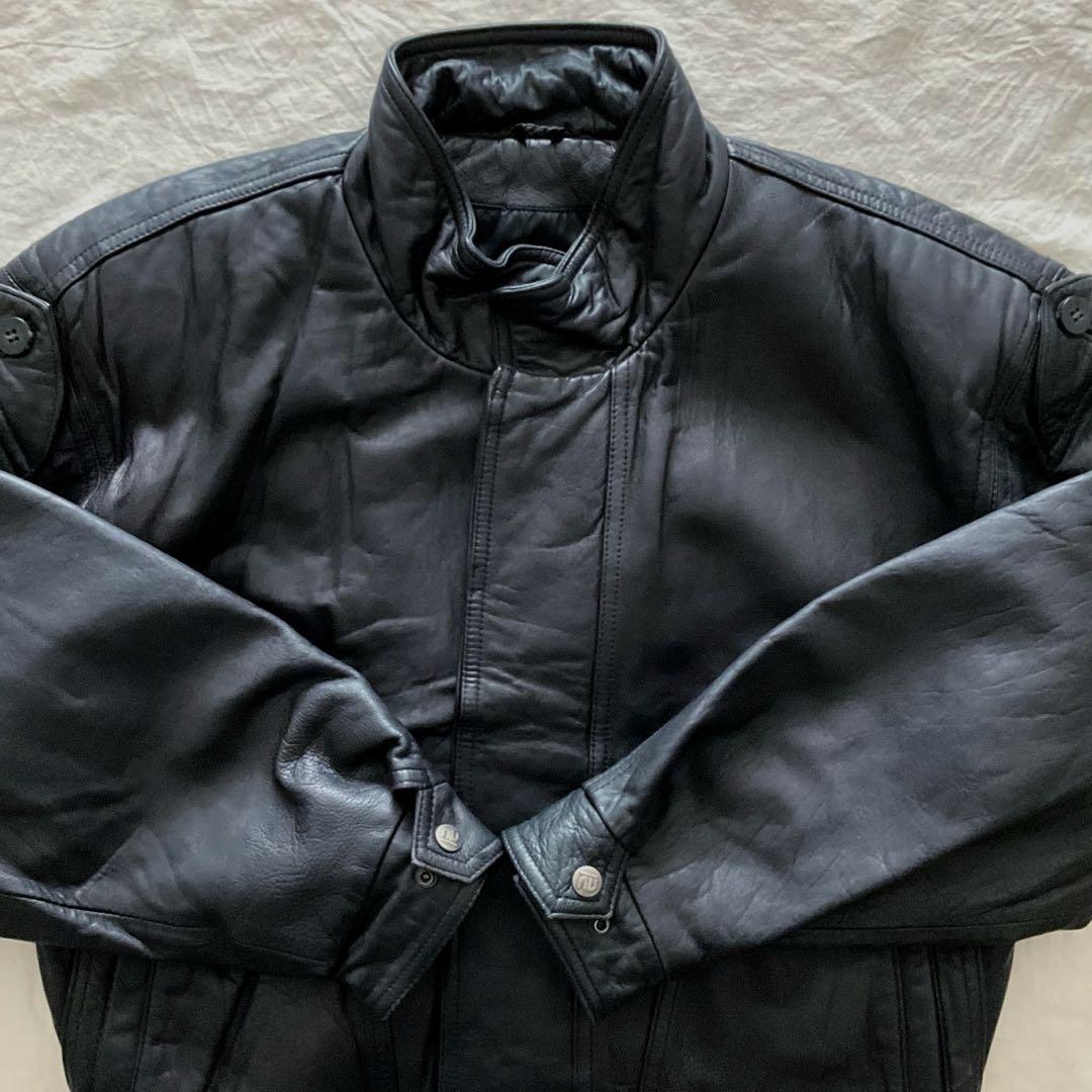 80s 羊本革 黒 レザージャンパー ボンバージャケット ユニセックス レア