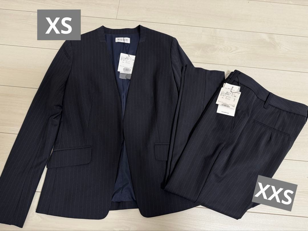 新品✨PLST パンツスーツセット　2WAYストレッチ　ネイビーストライプ