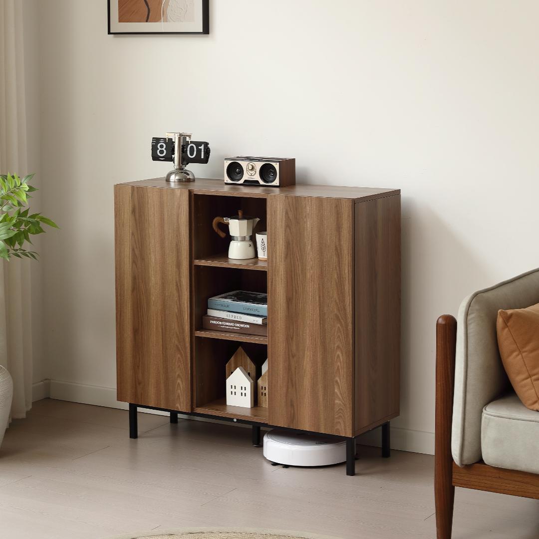 超人気！キャビネット 扉付き サイドボード 収納棚 Brown