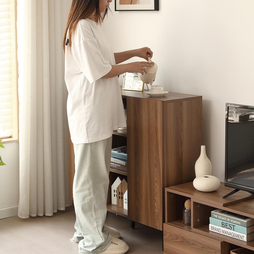 超人気！キャビネット 扉付き サイドボード 収納棚 Brown