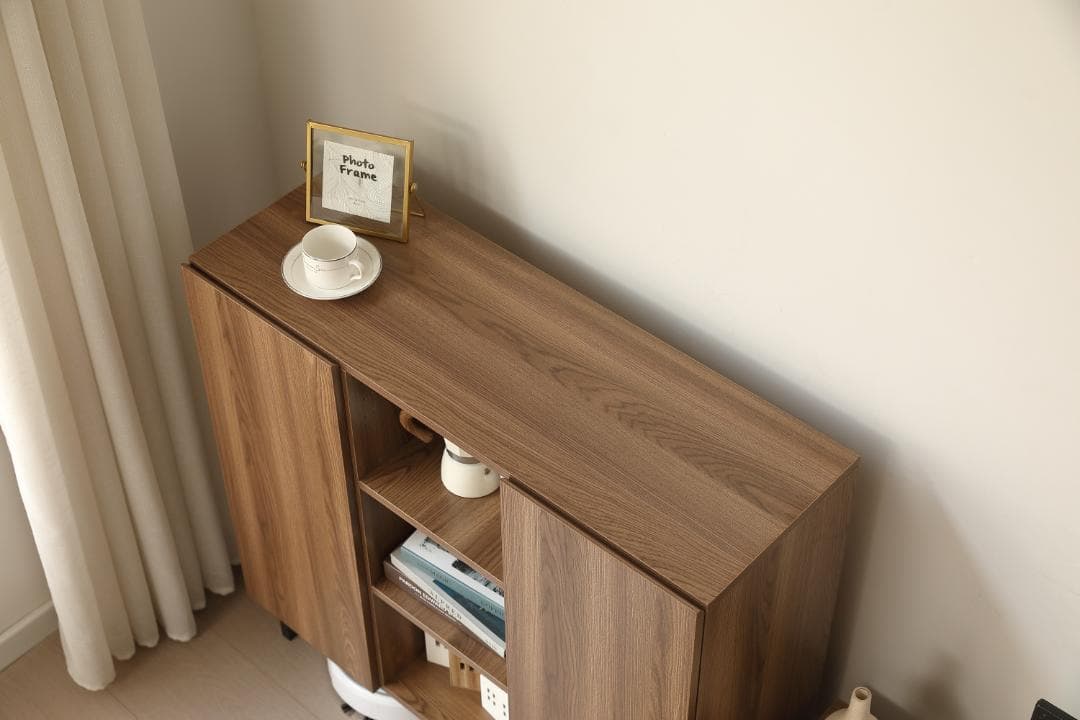 超人気！キャビネット 扉付き サイドボード 収納棚 Brown