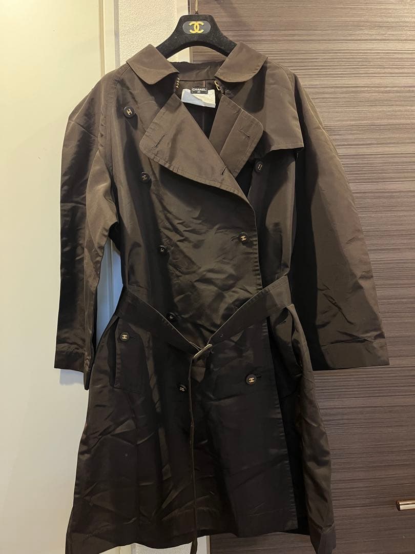 美品　CHANEL トレンチコート　38 正規品　ブラウン　シルク　ココボタン