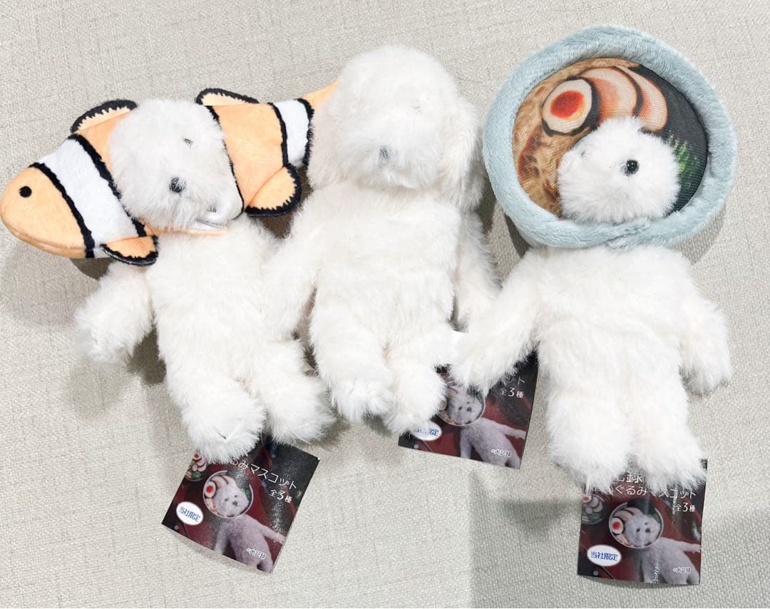 モーリーファンタジー　犬記録　ぬいぐるみマスコット　3種　クマノミ　ラーメン　犬