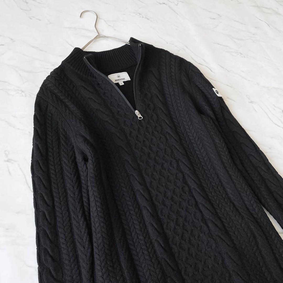 4364【美品】ブリーフィング　ケーブルニットワンピース ハーフジップ　黒　S