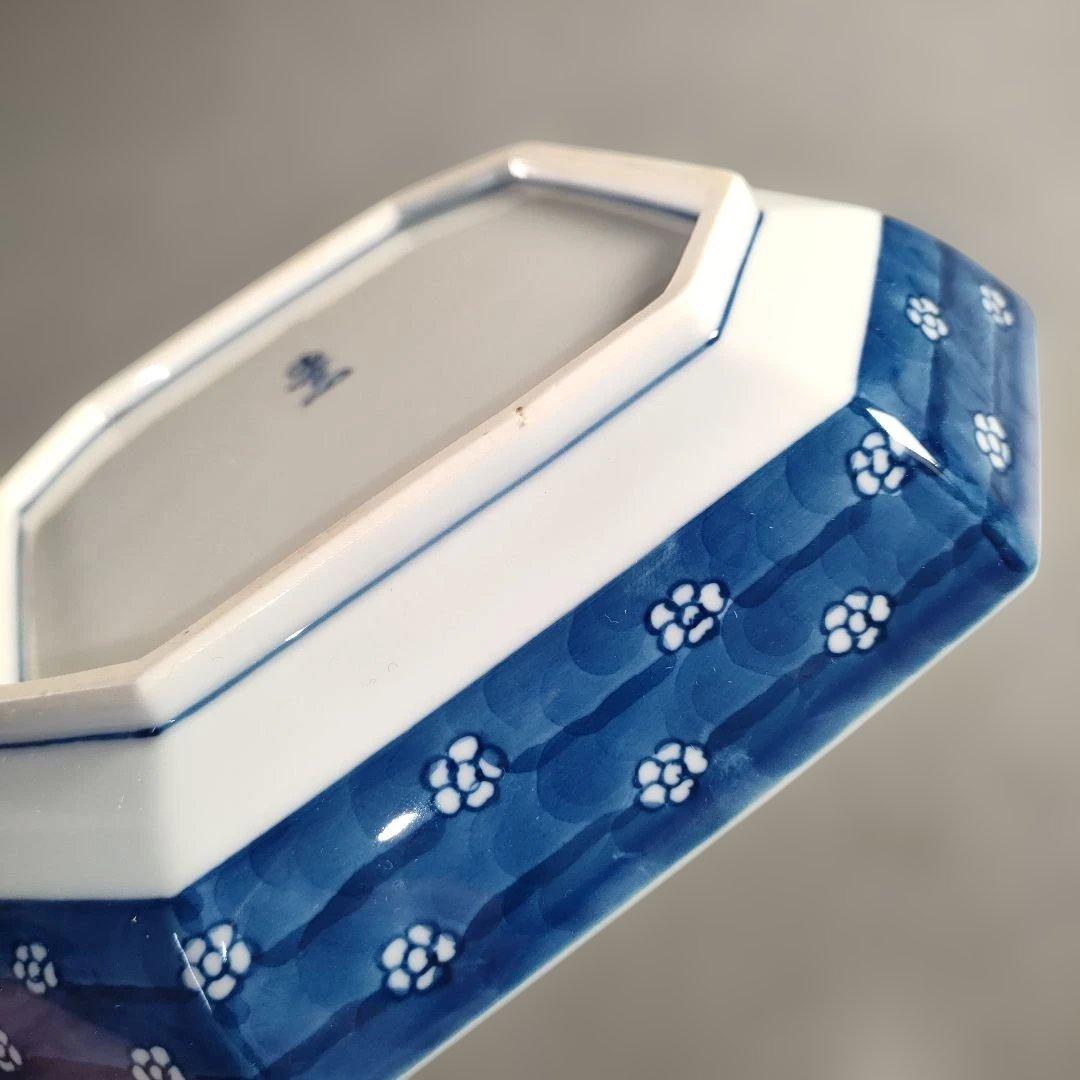 A1352-5/有田焼/源右衛門窯/染付梅地紋方皿2客/共箱/飾鉢/懐石道具/