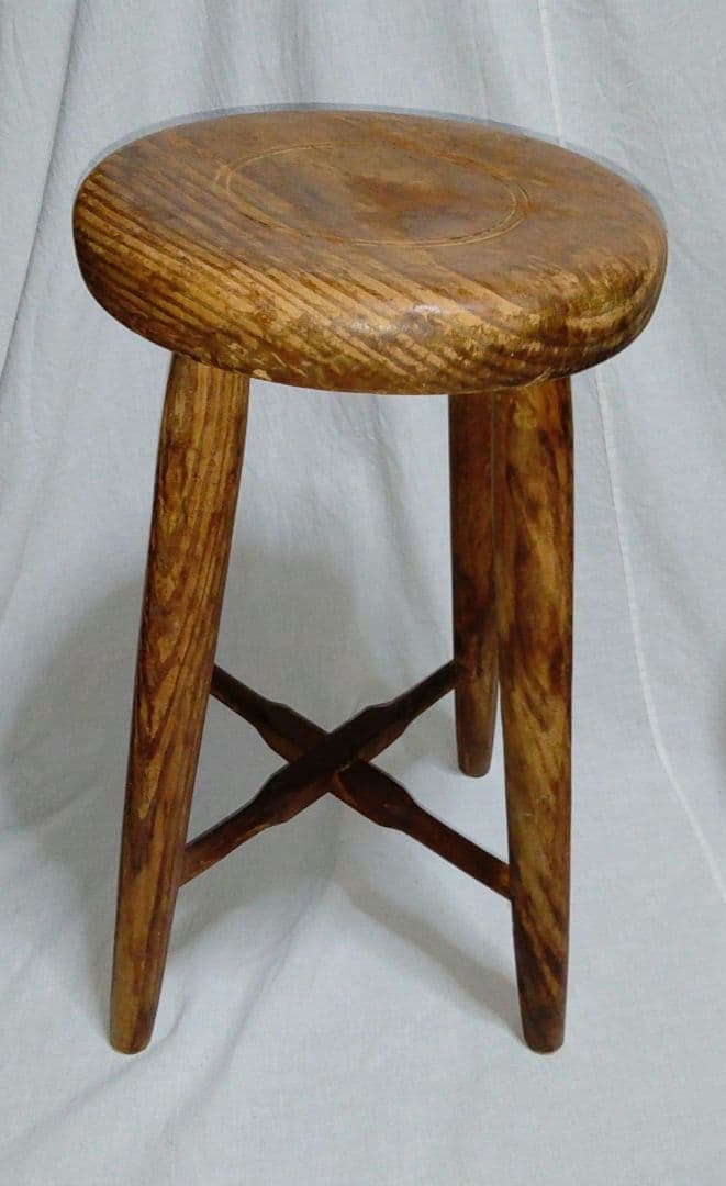 木製円形スツール　茶色　昭和レトロ　古家具