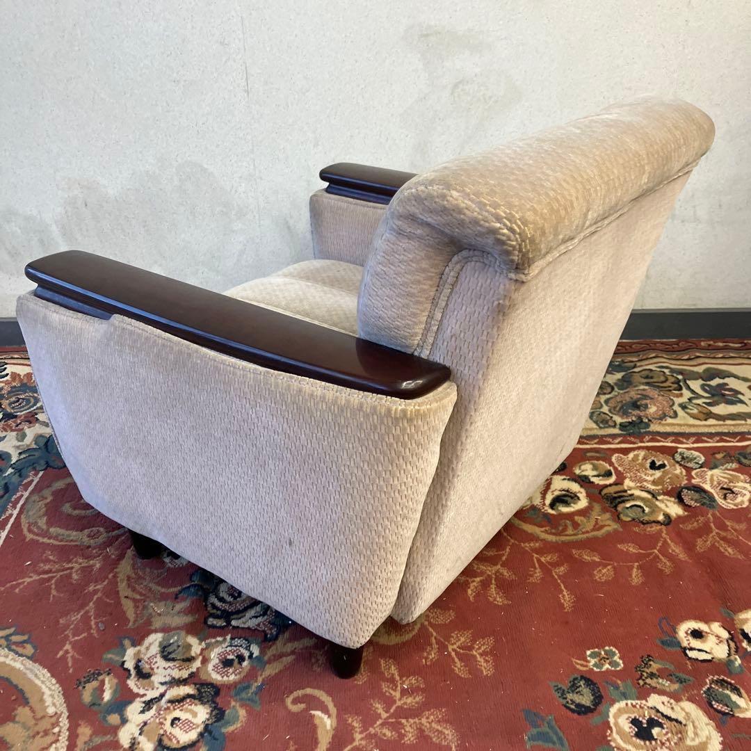 ② 昭和レトロ 馬場家具 木製フレーム アームチェア 1人掛けベロアソファー