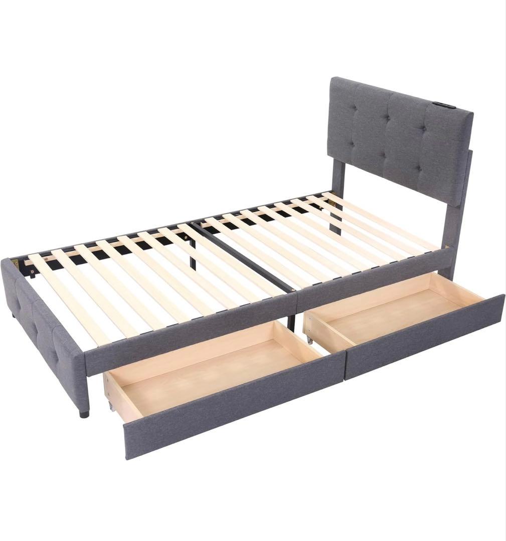 ファブリックベッドフレーム　シングル　ダークグレー