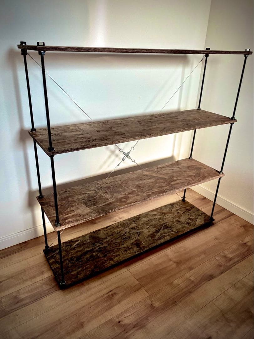 幅90cm ワイヤークロスラックアイアンラック木製ラック ウッドラック本棚 収納